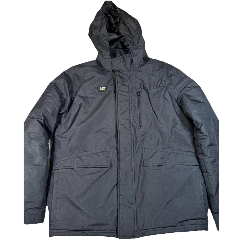 CAT Jacket Mens Medium Black Hooded Insulated Parka Full Zip Winter Coat